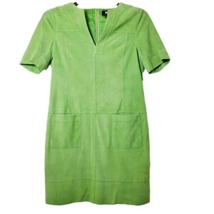 W By Worth Green Suede Leather Short Sleeve Dress With Pockets Size 6